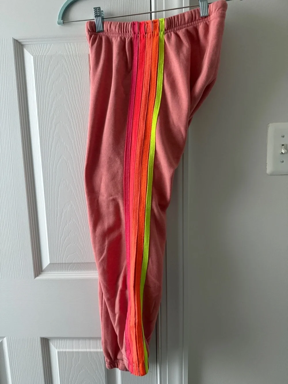 Aviator Nation Coral Pink Jogger Pants with Neon Stripes - Size XS - Picture 8 of 8